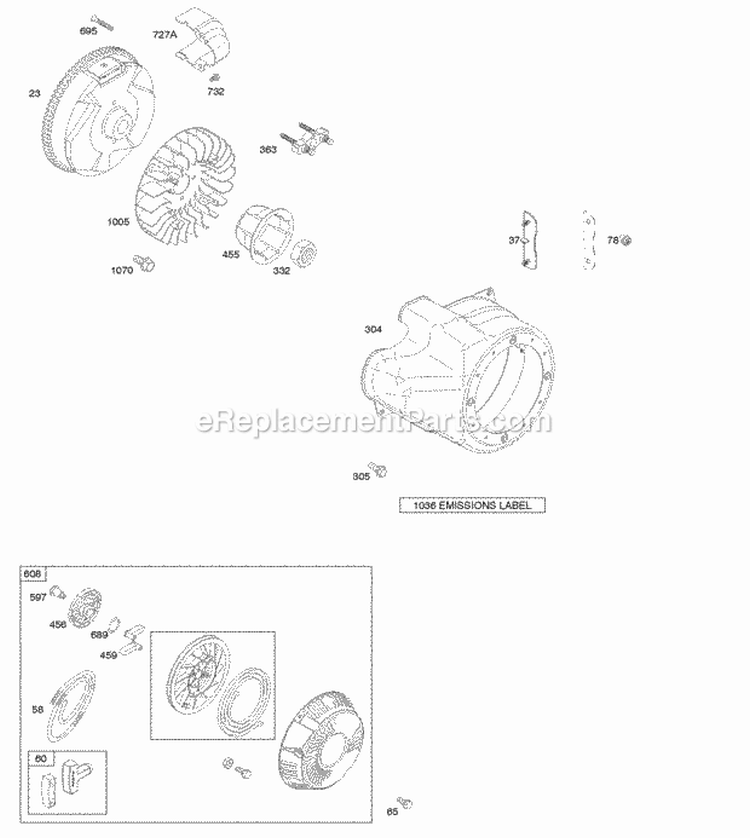 Blower HousingShrouds Flywheel Rewind Starter Diagram and Parts List for 20H132-0121-E9  Briggs and Stratton Engine